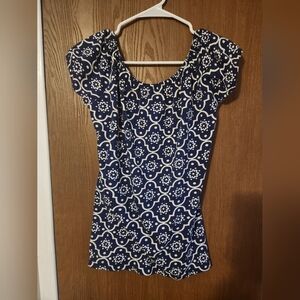 Navy and White Patterned Top